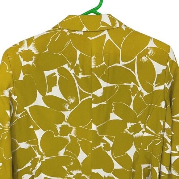 Michael Kors Womens Floral Peak Lapel Silk Blend‎ Blazer Jacket Lime Green Sz 14 - Picture 4 of 9